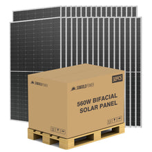 Load image into Gallery viewer, 560 WATT BIFACIAL PERC SOLAR PANEL FULL PALLET (32 PANELS)