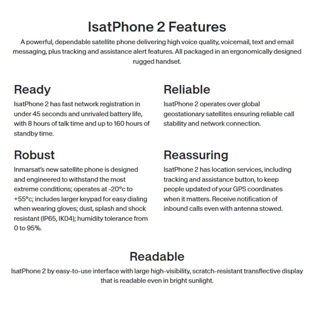 Inmarsat IsatPhone 2 Rugged Satellite Phone - Long Battery Life, Global Connectivity