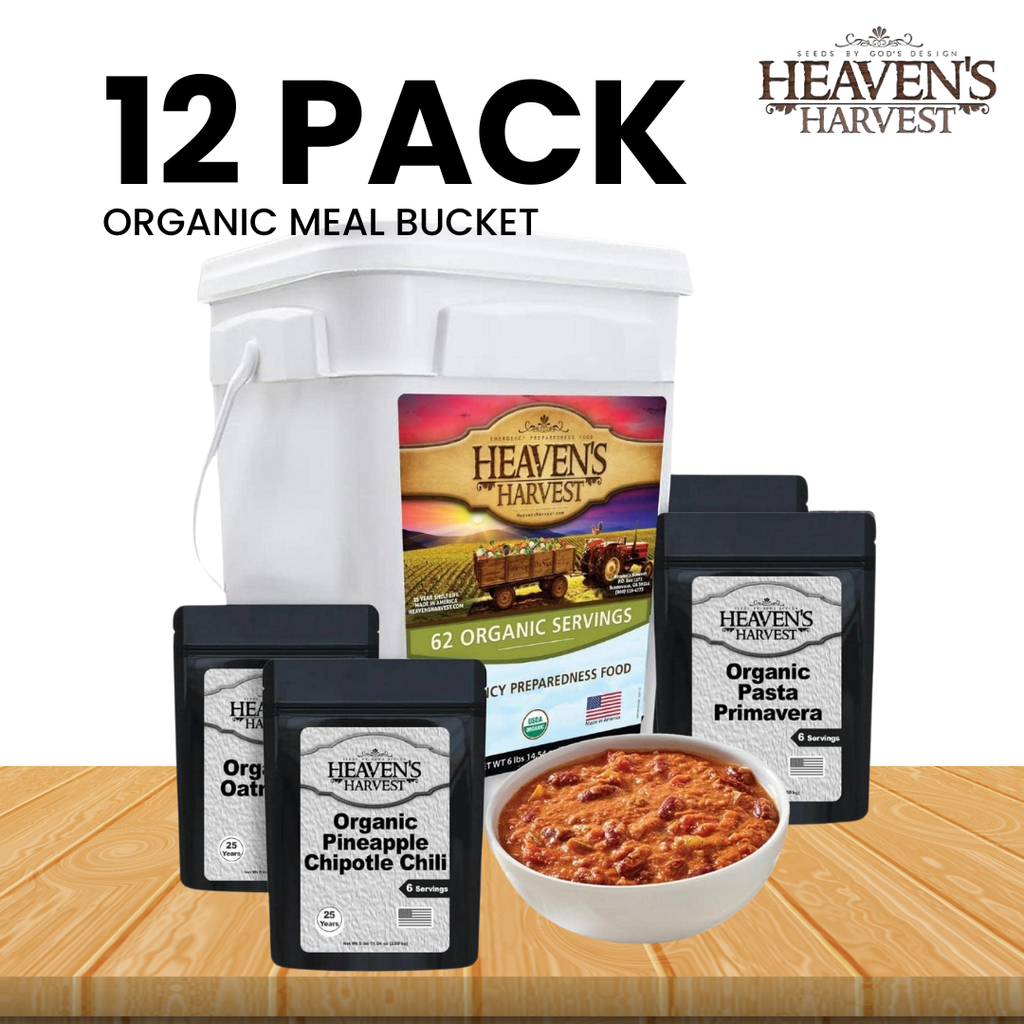 Organic Meal Bucket - 12 Pack -  Emergency Food Survival Kit