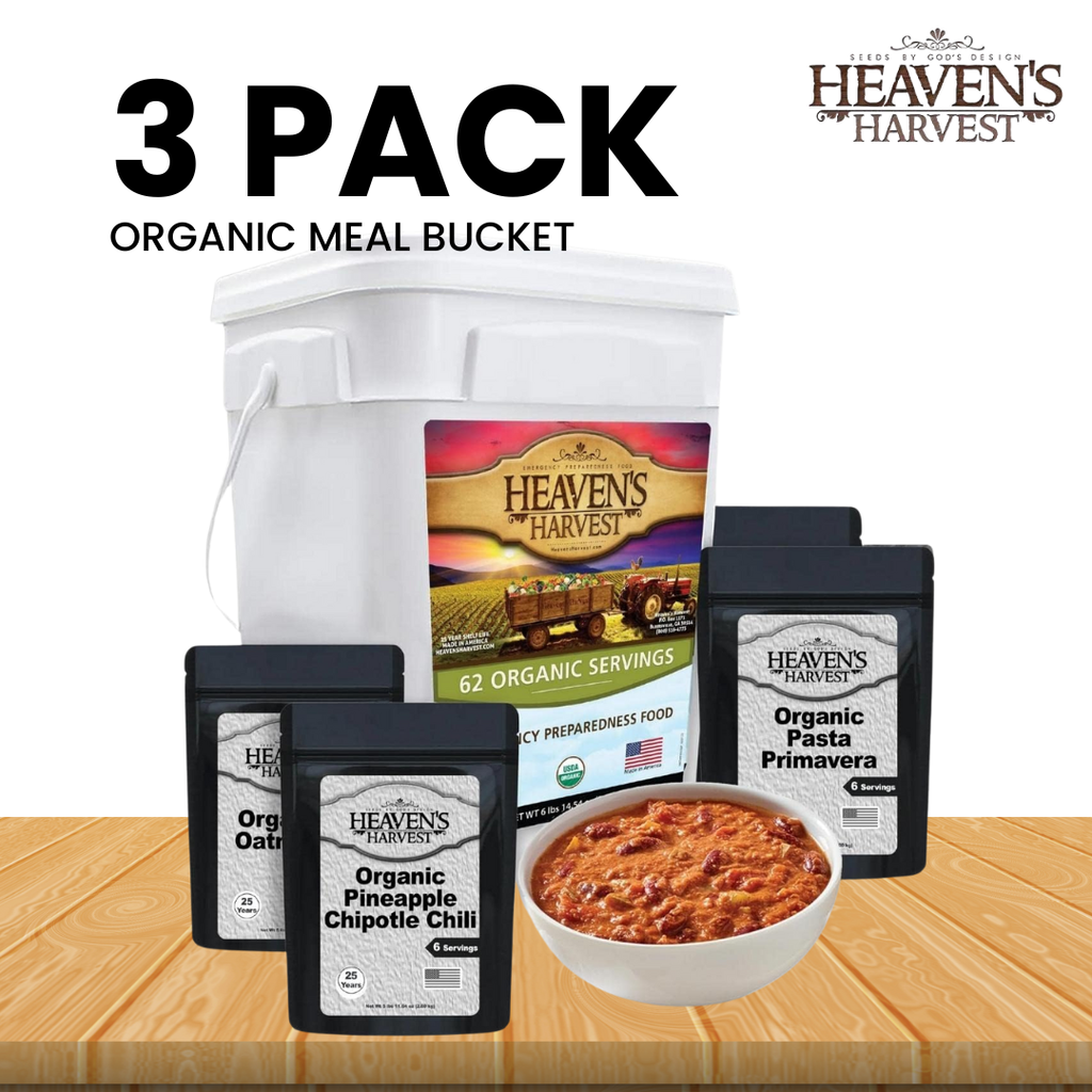 Organic Meal Bucket - 3 Pack -  Emergency Food Survival Kit
