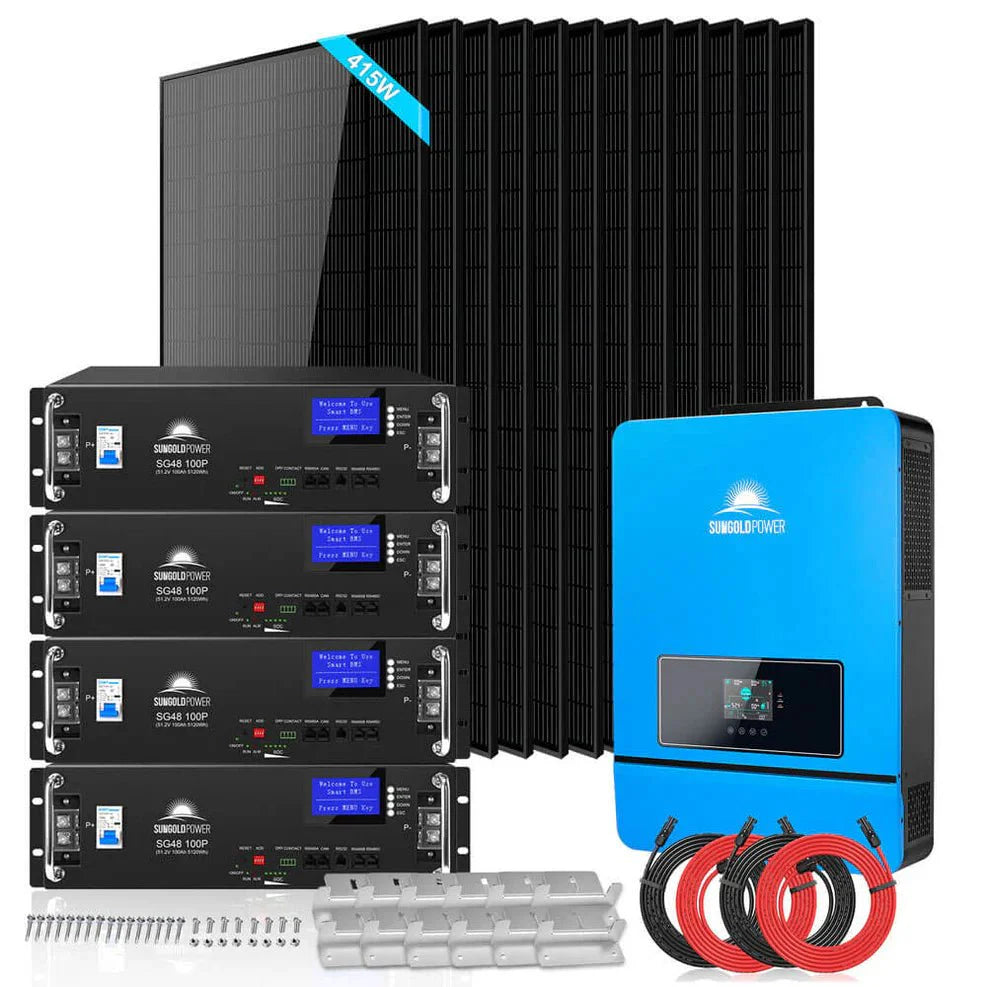 Off-Grid Solar Kit 6500W/ 8000W 48VDC 120V/240V LifePo4 10.24KWH-20.48KWH Lithium Battery 8 X 415 Watts Solar Panels SGR-8K10E