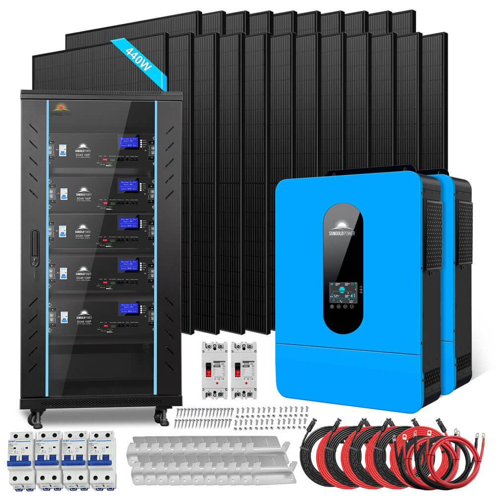 Off Grid Solar Kit 13000W 48VDC 120V/240KWH LiV LifePo4 25.6thium Battery 22 X 450 Watts Solar Panels SGR-13K25E