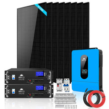 Load image into Gallery viewer, Off-Grid Solar Kit 6500W/ 8000W 48VDC 120V/240V LifePo4 10.24KWH-20.48KWH Lithium Battery 8 X 415 Watts Solar Panels SGR-8K10E