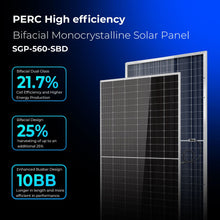 Load image into Gallery viewer, 560W Bifacial PERC Solar Panel  | SGP-560-SBD UL61730