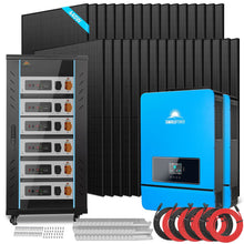 Load image into Gallery viewer, OFF GRID SOLAR KIT 20KW 48VDC 120V/240V LIFEPO4 30.72KWH LITHIUM BATTERY 32 X 450 WATTS SOLAR PANELS SGR-20K30E