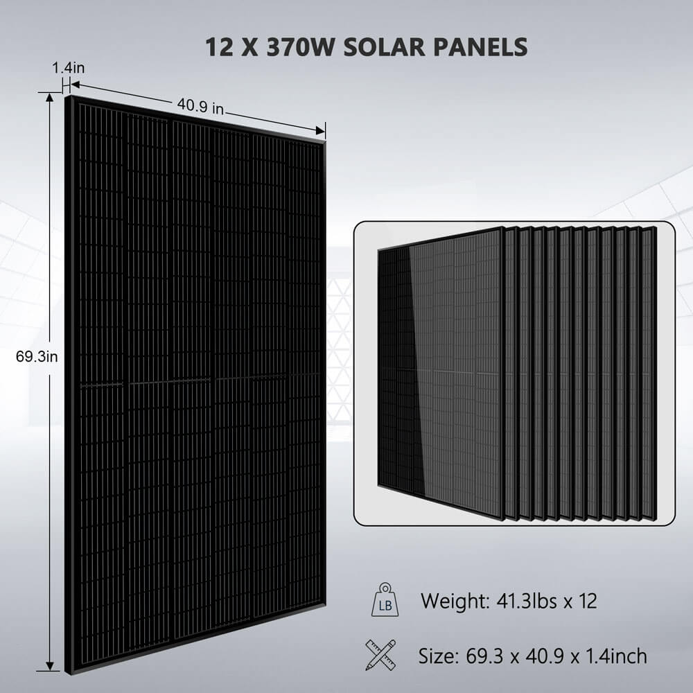 Off-Grid Solar Kit 13000W 48VDC 120VAC/240V 20.48KWH PowerWall Lithium Battery 12 X 370 Watts Solar Panels SGM-1320M
