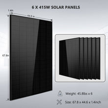 Load image into Gallery viewer, Off-Grid Solar Kit 5000W 48VDC 120V LifePo4 10.24KWH Lithium Battery 6 X 415 Watts Solar Panels SGR-5KE