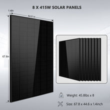 Load image into Gallery viewer, Off-Grid Solar Kit 6500W/ 8000W 48VDC 120V/240V LifePo4 10.24KWH-20.48KWH Lithium Battery 8 X 415 Watts Solar Panels SGR-8K10E