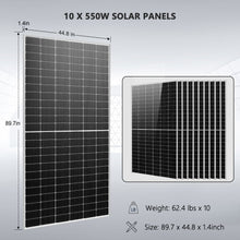 Load image into Gallery viewer, OFF GRID SOLAR KIT 10 X 550 WATTS SOLAR PANELS 4 X 5.12KWH POWERWALL LITHIUM BATTERY 10KW SOLAR INVERTER 48VDC 120V/240V SGM-10K20