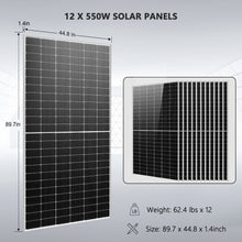 Load image into Gallery viewer, OFF GRID SOLAR KIT 12 X 550 WATTS SOLAR PANELS 25.6KWH LITHIUM BATTERY 10KW SOLAR INVERTER 48VDC 120V/240V SGR-10K25S
