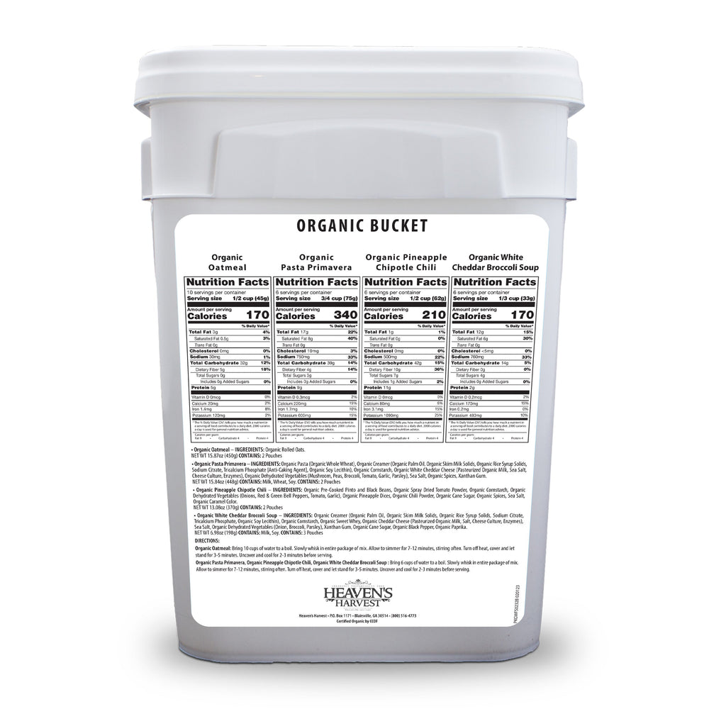 Organic Meal Bucket - 3 Pack -  Emergency Food Survival Kit