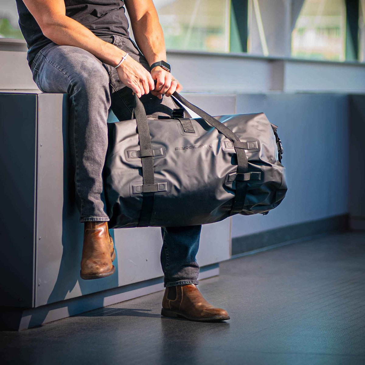 Faraday Defense 55L Stealth Black Dry Duffel Bag for Signal Blocking
