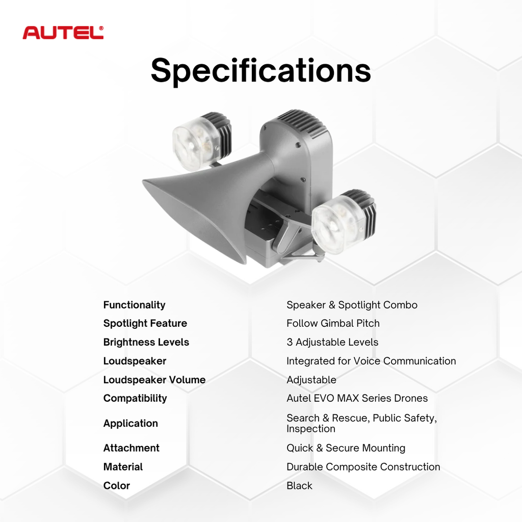 Autel EVO MAX Drone Speaker Spotlight Combo: Powerful Loudspeaker & Adjustable Illumination
