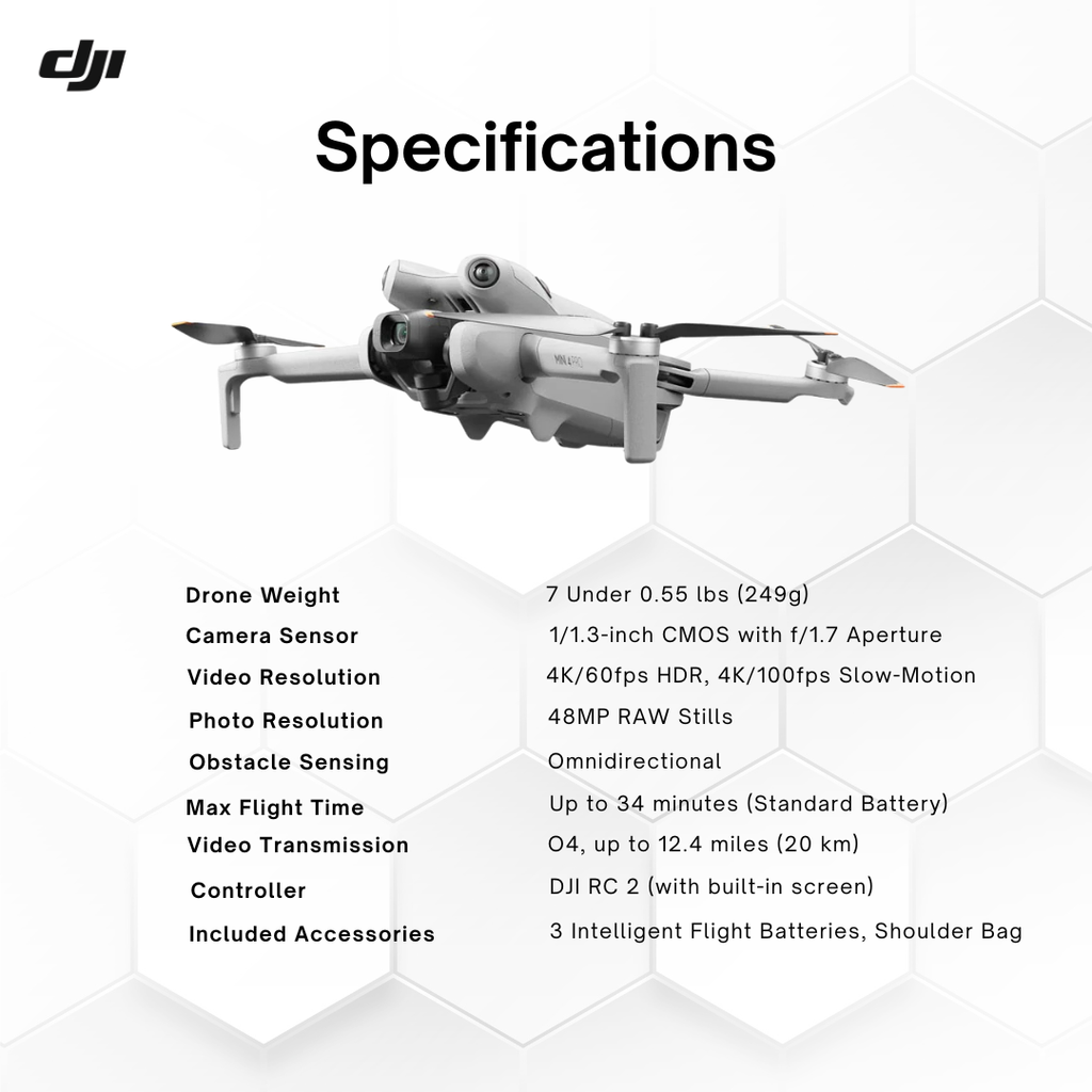 DJI Mini 4 Pro Fly More Combo: RC 2 Drone, 3 Batteries, Shoulder Bag