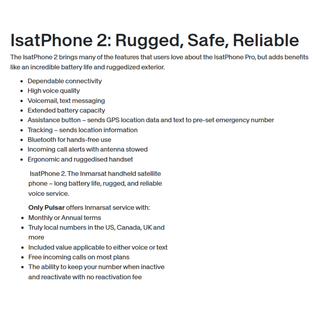 Inmarsat IsatPhone 2 Rugged Satellite Phone - Long Battery Life, Global Connectivity