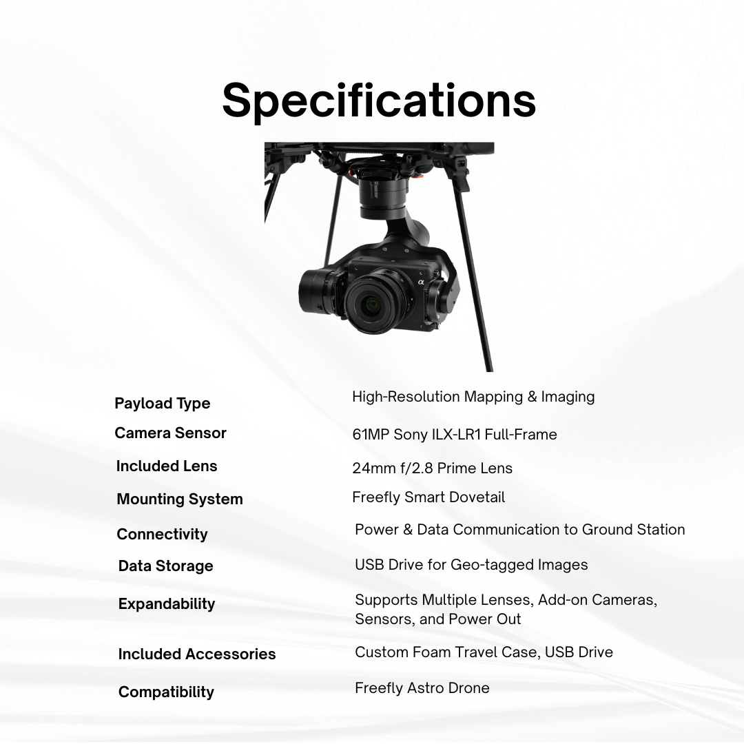 Freefly Astro LR1 Mapping Camera 61MP High-Resolution with 24mm Lens Payload