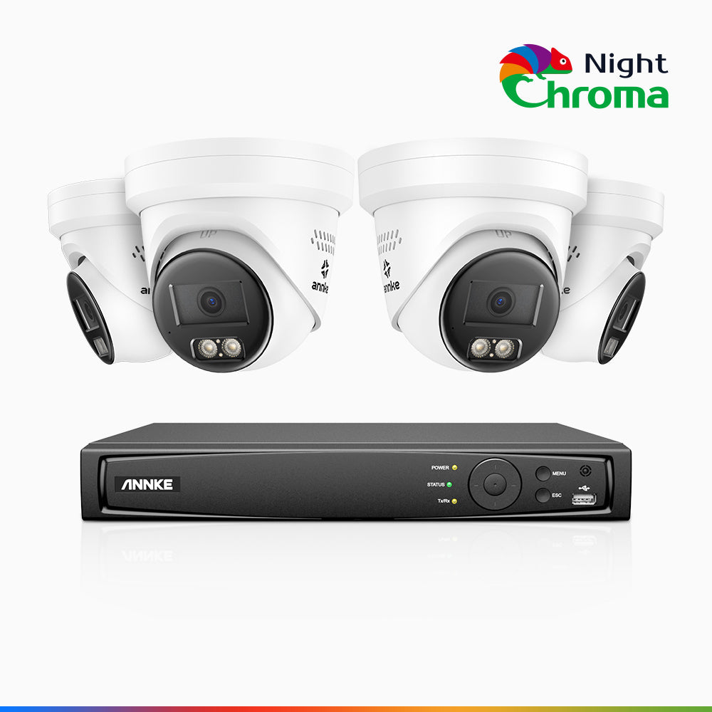 NightChroma NBRK800 4K 8-Channel 4-Camera PoE Outdoor Security System with Siren