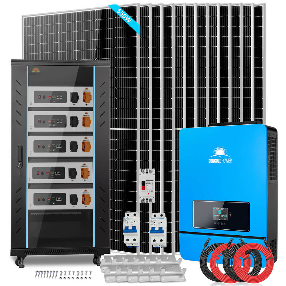 OFF GRID SOLAR KIT 12 X 550 WATTS SOLAR PANELS 25.6KWH LITHIUM BATTERY 10KW SOLAR INVERTER 48VDC 120V/240V SGR-10K25S