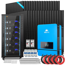 Load image into Gallery viewer, OFF GRID SOLAR KIT 20KW 48VDC 120V/240V LIFEPO4 30.72KWH LITHIUM BATTERY 32 X 450 WATTS SOLAR PANELS SGR-20K30E