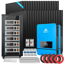 Load image into Gallery viewer, OFF GRID SOLAR KIT 20KW 48VDC 120V/240V LIFEPO4 30.72KWH LITHIUM BATTERY 32 X 450 WATTS SOLAR PANELS SGR-20K30E